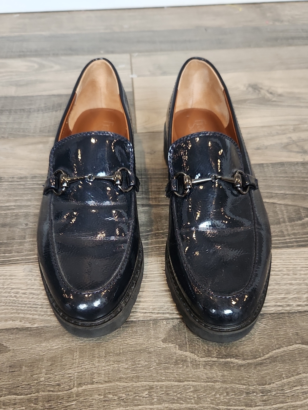 Franco Sarto Cason Navy Patent Leather Bit Loafers Size 10